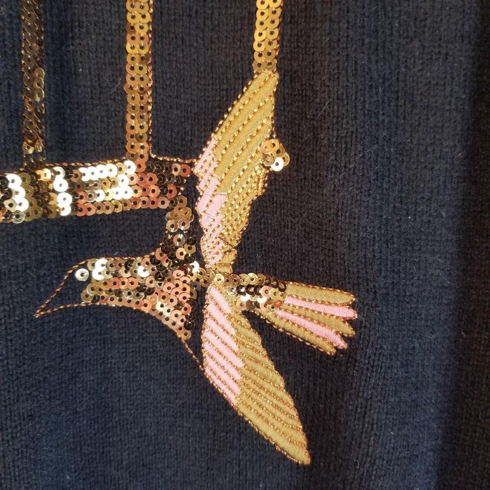 H&M Black Sequin Bird Cage Sweater Women's XS Sparkle Long Sleeve Knit Bird Nerd - Picture 6 of 12